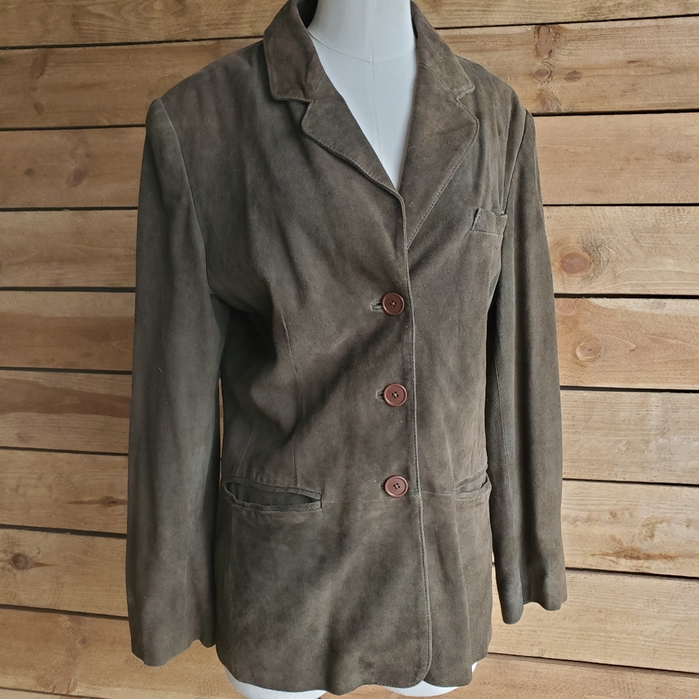 INC LEATHER green jacket